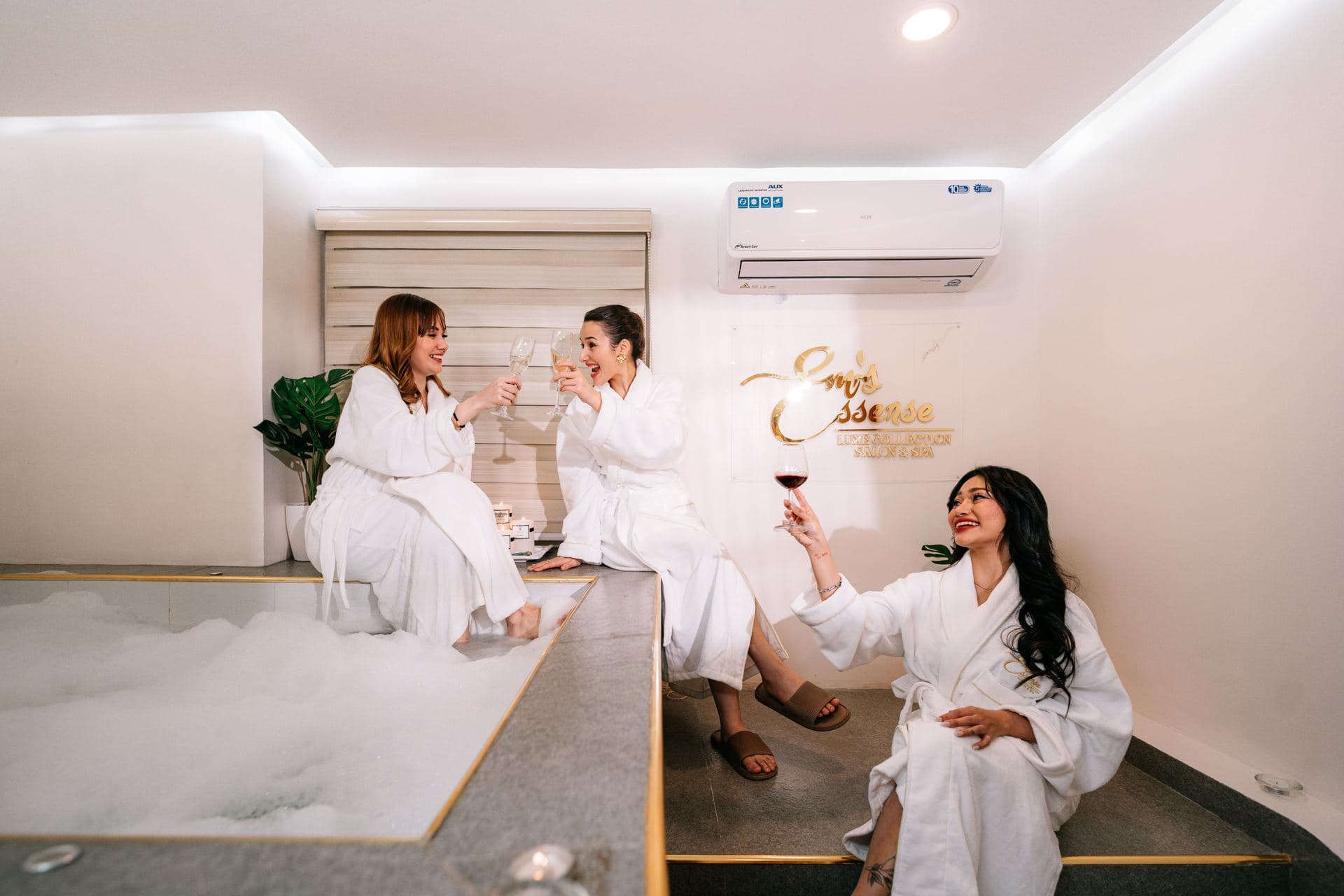 Guests relaxing together in a private jacuzzi